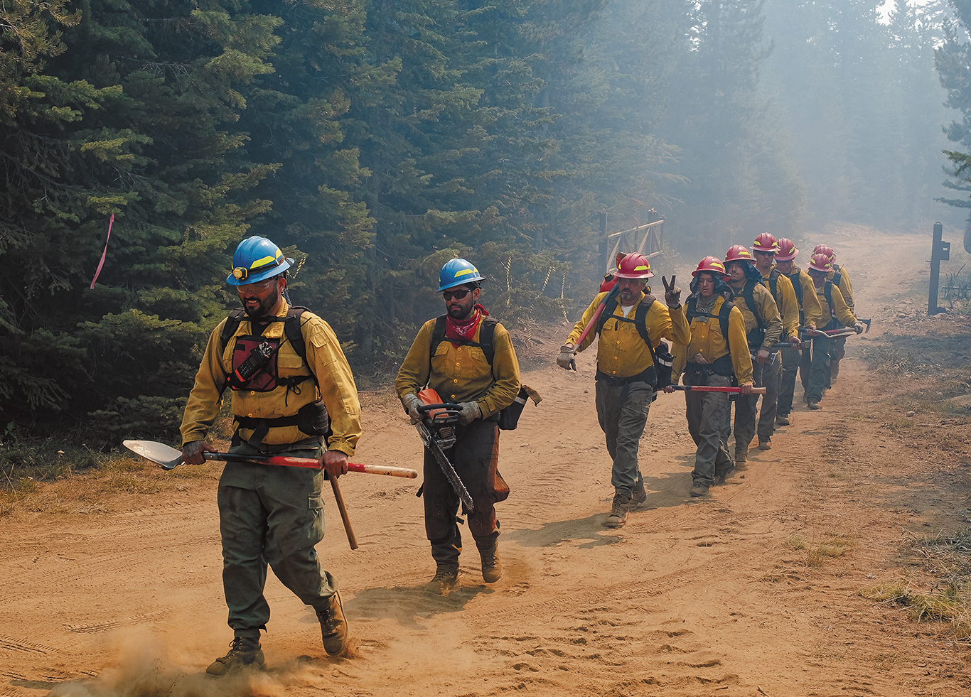 Behind the fire line
